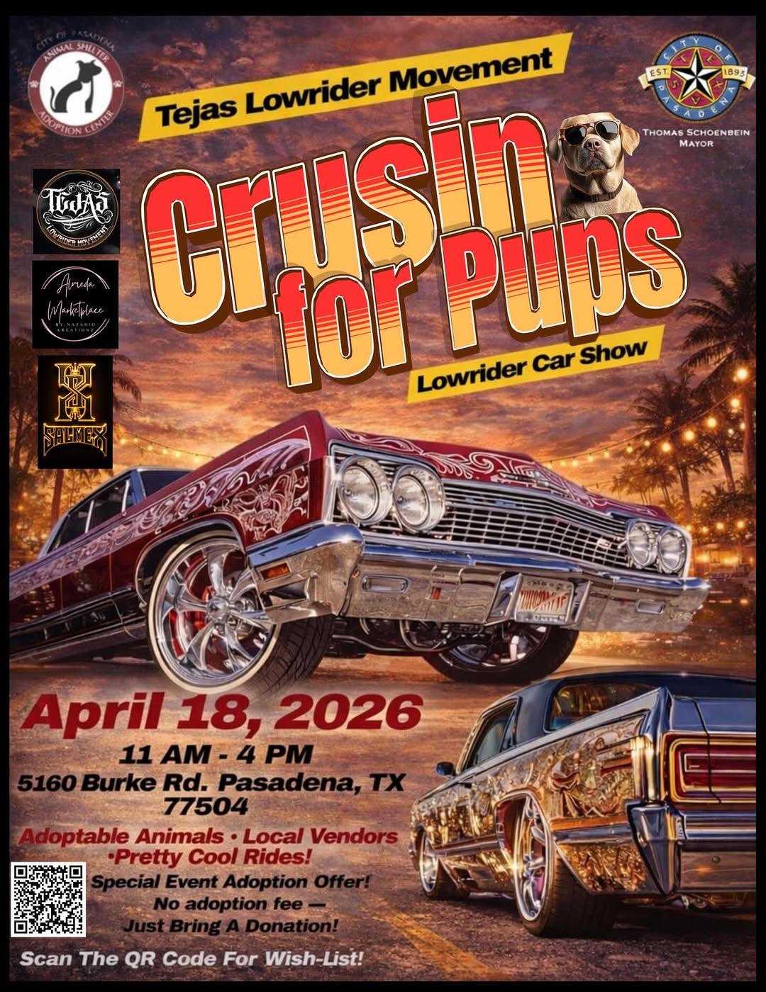Houston Car Shows - Cruisin for Pups Lowrider Car Show at 5160 Burke Road